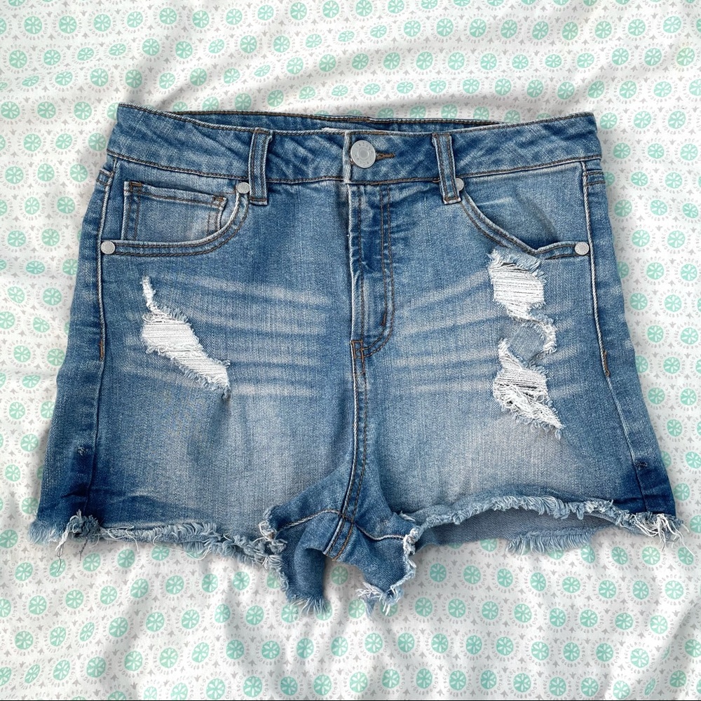 Charlotte Russe High-Waisted Denim Shorts Size 4 Distressed Ripped Cutoff